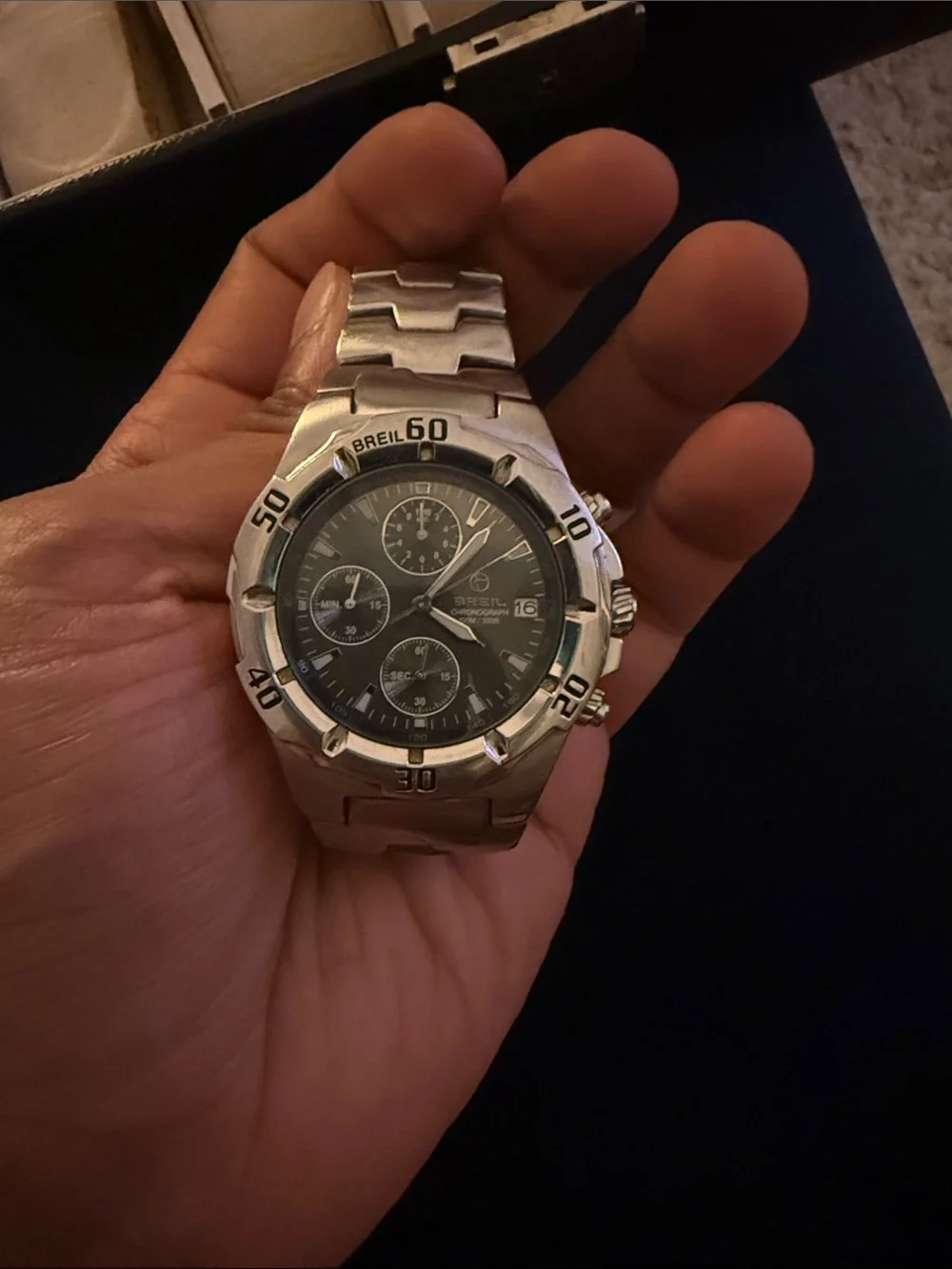 Breil Silver Steel Chronograph Watch Men's 100m Water Resistance